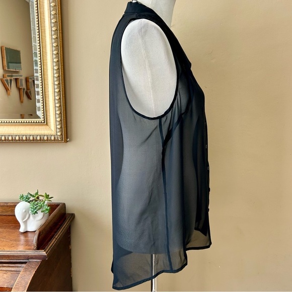 Jeunesse Black Silk Sleeveless Sheer Blouse Button Down Tank Size Large L - Picture 8 of 10